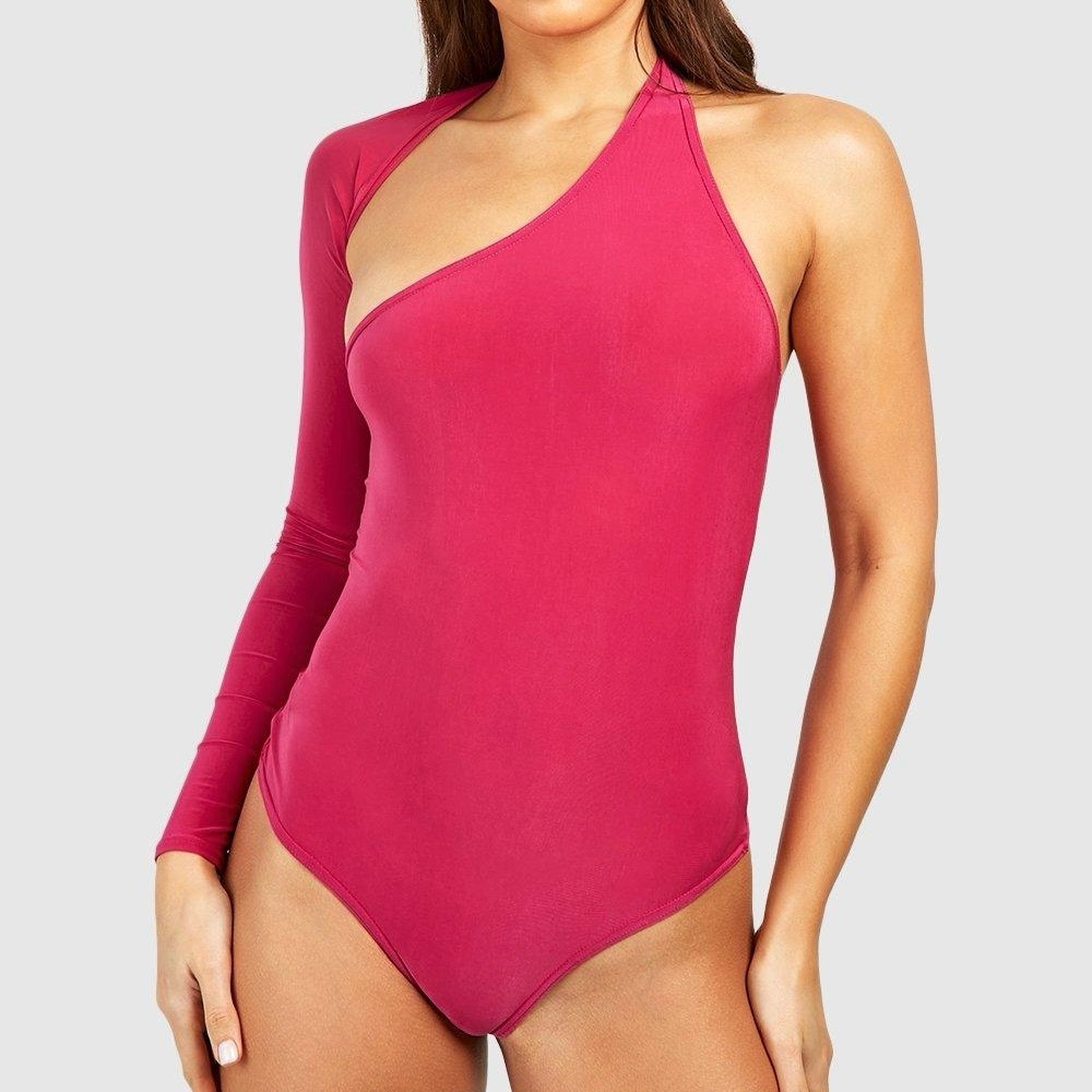 NWT Boohoo Tall Premium Soft Touch One-Shoulder Bodysuit Hot Pink Size 4